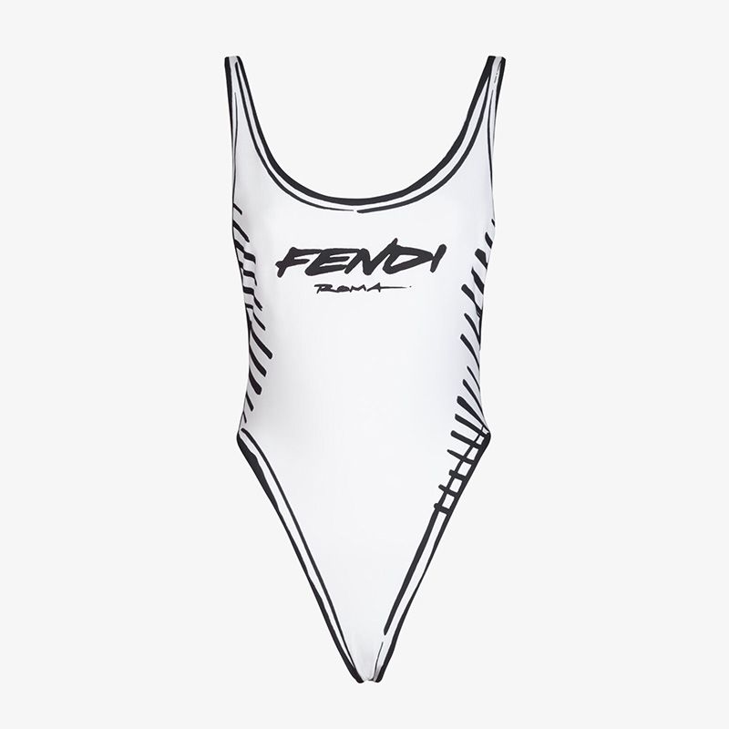 Affordable Fendi Swimsuit Women Joshua Vides Motif Lycra White