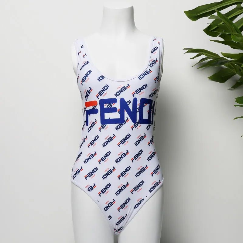 Affordable Fendi Swimsuit Women Fendi Fila Motif Lycra White Blue