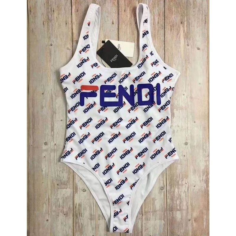 Affordable Fendi Swimsuit Women Fendi Fila Motif Lycra White Blue