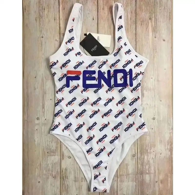 Cheap Fendi Swimsuit Women Fendi Fila Motif Lycra White Blue