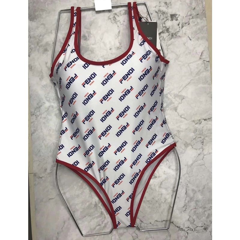 Affordable Fendi Swimsuit Women Fila Motif Lycra White Red