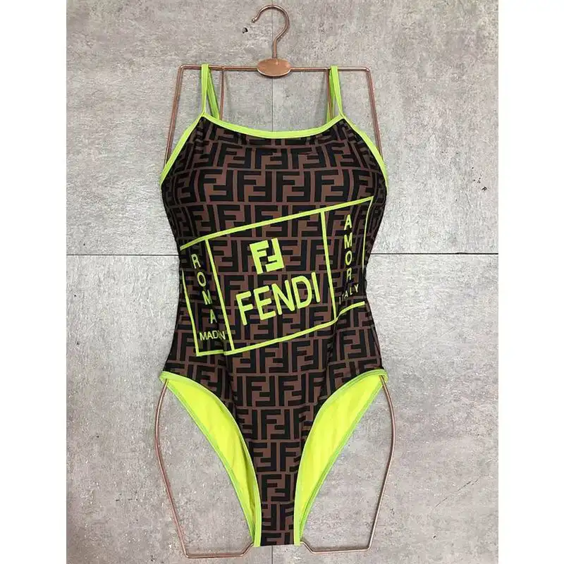 Cheap Fendi Swimsuit Women Fendi Roma Amor Motif Lycra Brown Green