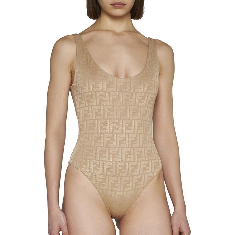 Affordable Fendi Swimsuit Women FF Motif Lycra Beige