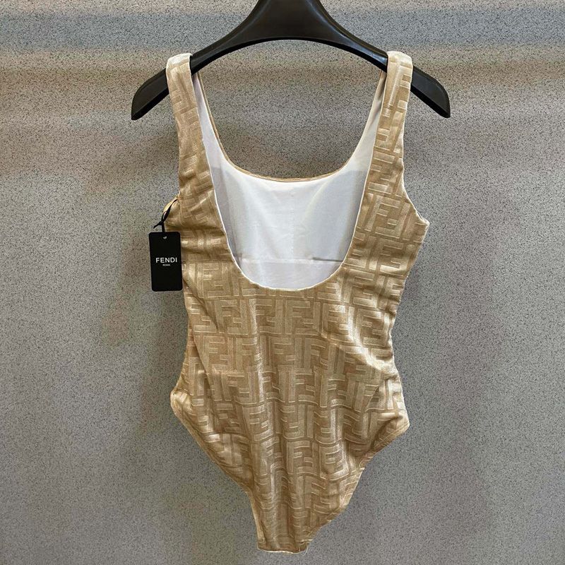 Affordable Fendi Swimsuit Women FF Motif Lycra Beige