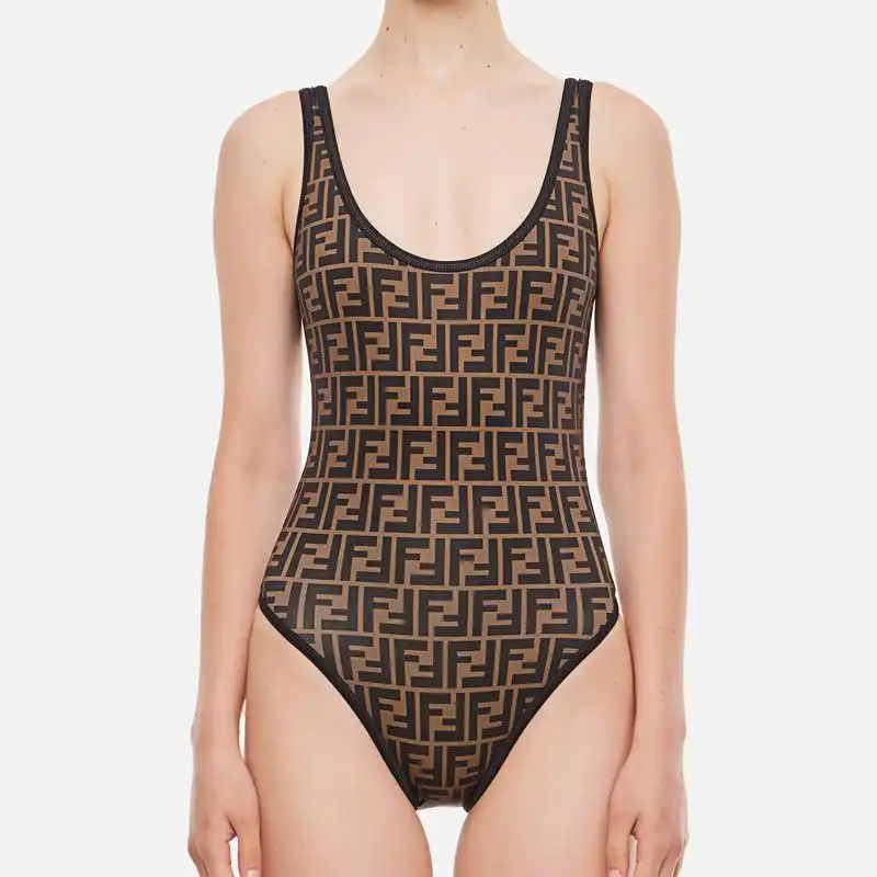 Fendi Swimsuit Women FF Motif Lycra Brown Black