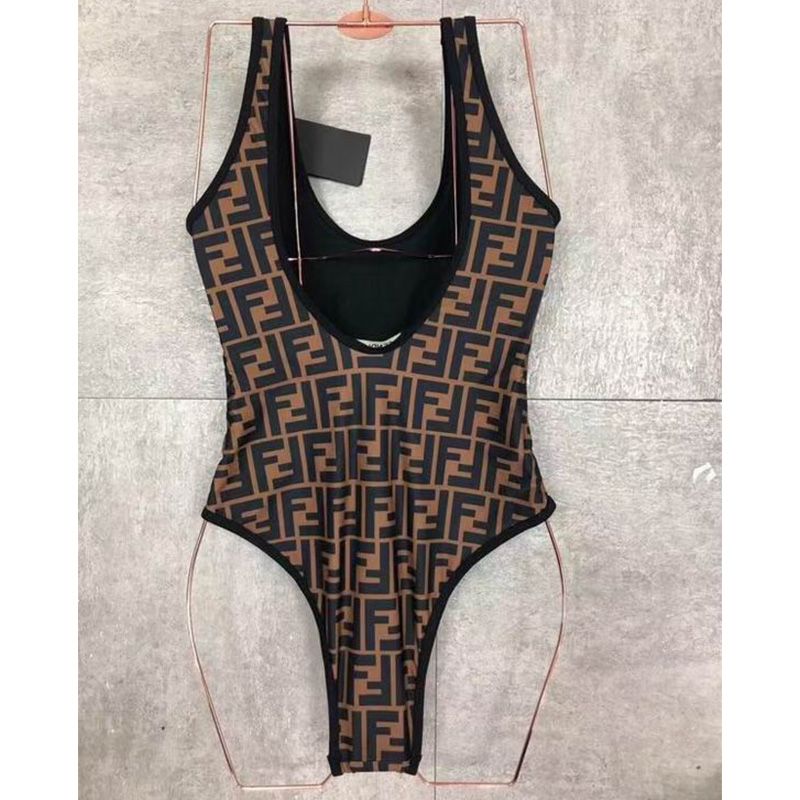 Affordable Fendi Swimsuit Women FF Motif Lycra Brown Black