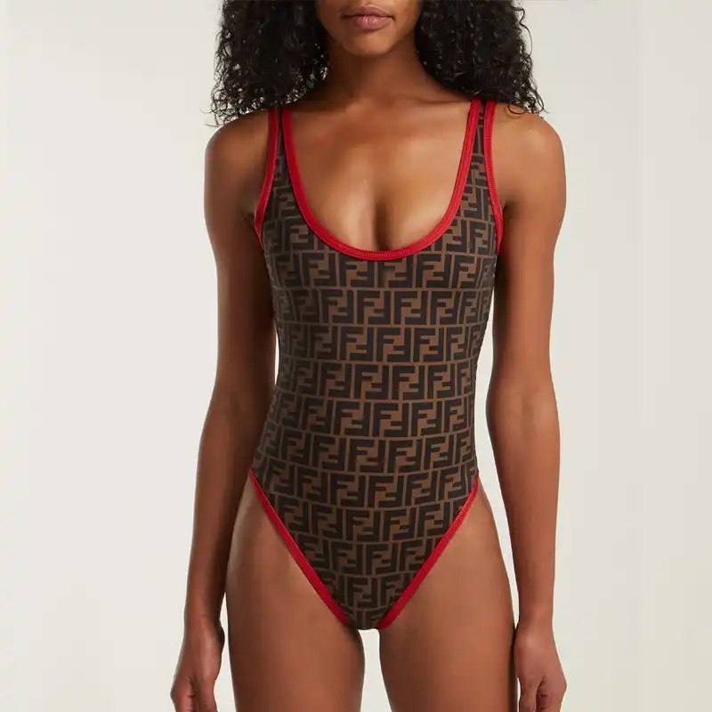 Fendi Swimsuit Women FF Motif Lycra Brown Red