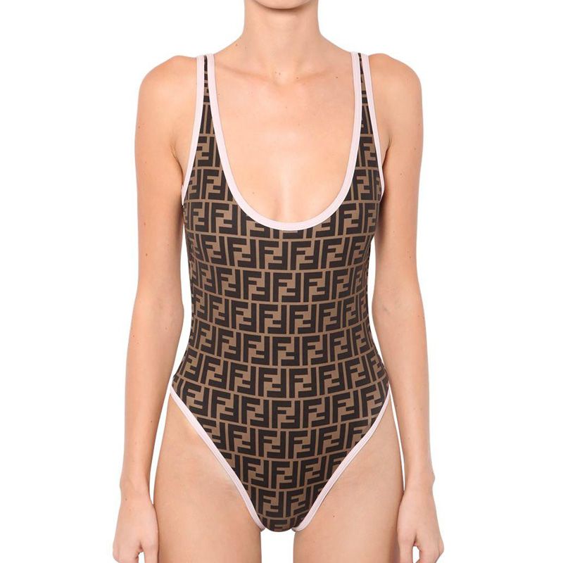 Affordable Fendi Swimsuit Women FF Motif Lycra Brown White