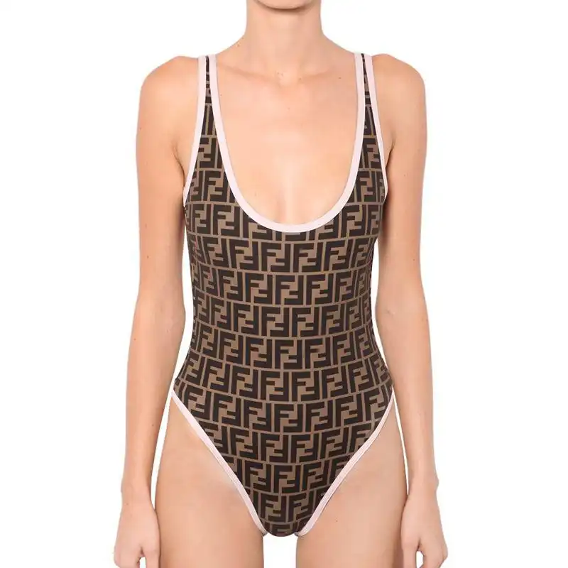 Fendi Swimsuit Women FF Motif Lycra Brown White