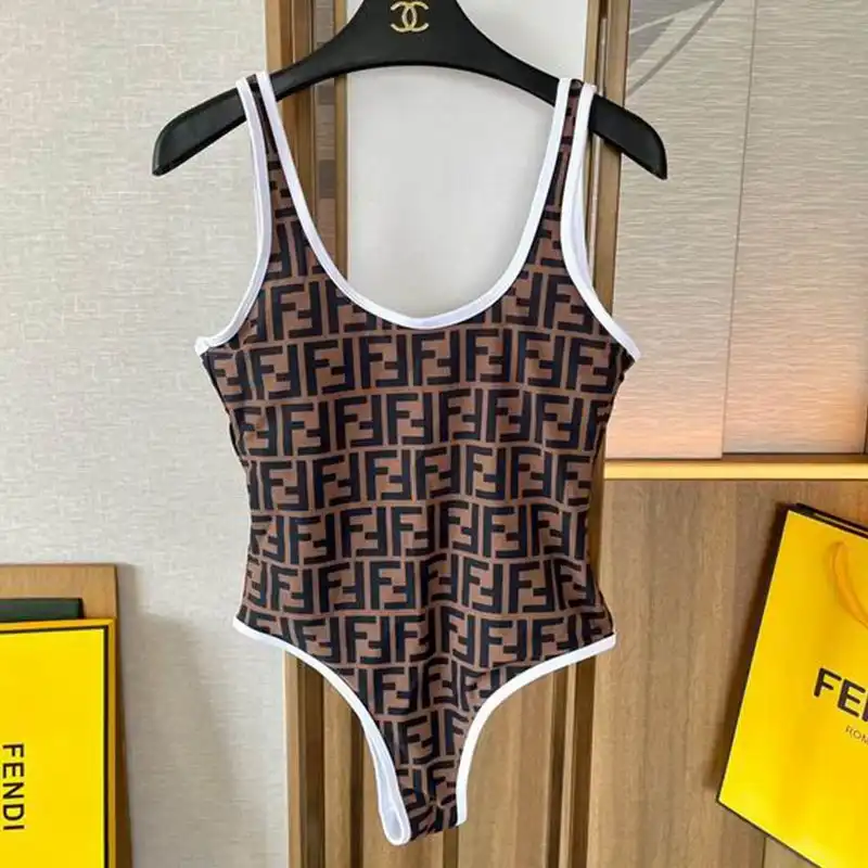 Cheap Fendi Swimsuit Women FF Motif Lycra Brown White