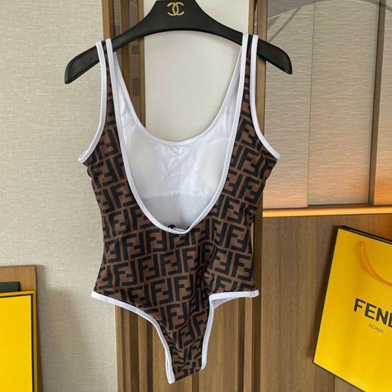 Affordable Fendi Swimsuit Women FF Motif Lycra Brown White