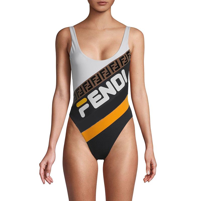 Affordable Fendi Swimsuit Women Fila Logo Motif Lycra White Black