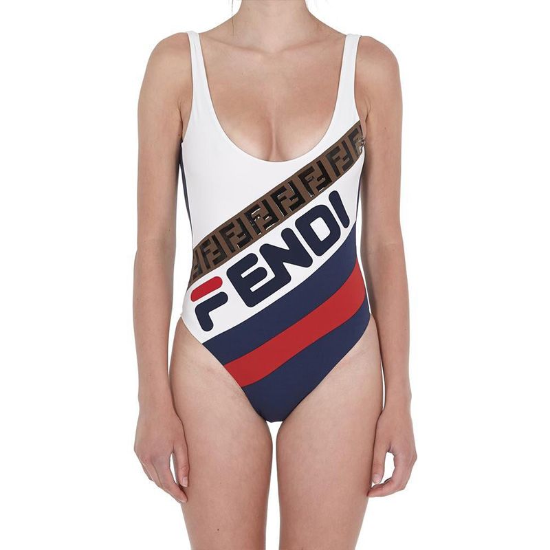 Affordable Fendi Swimsuit Women Fila Logo Motif Lycra White Blue