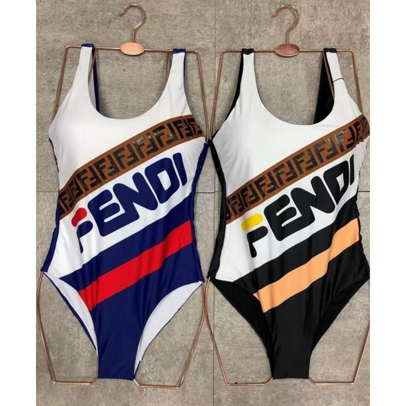 Affordable Fendi Swimsuit Women Fila Logo Motif Lycra White Blue