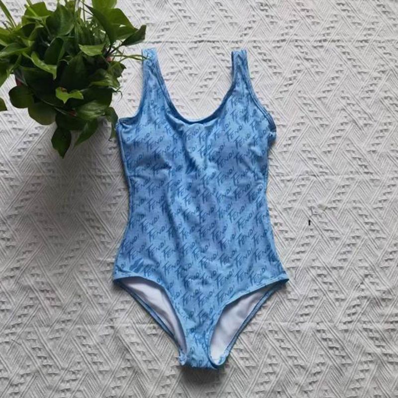 Affordable Fendi Swimsuit Women Graphic Logo Motif Lycra Sky Blue