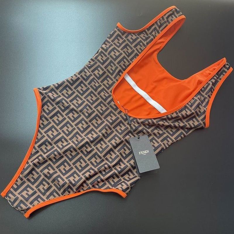 Affordable Fendi Swimsuit Women Logo FF Motif Lycra Brown Orange