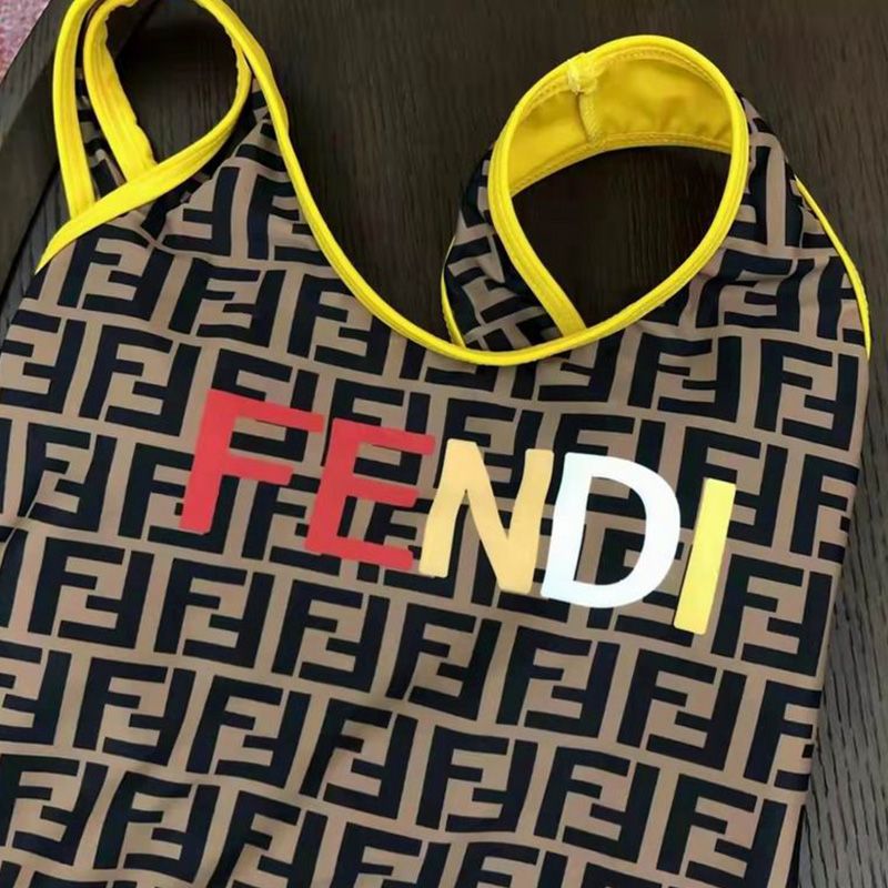 Affordable Fendi Swimsuit Women Logo FF Motif Lycra Grey Yellow