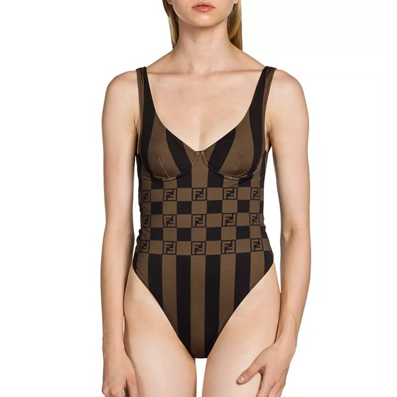 Affordable Fendi Swimsuit Women Vichy Pequin Motif Lycra Brown