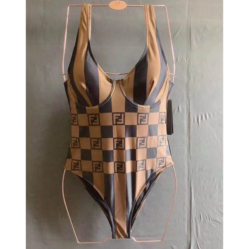 Affordable Fendi Swimsuit Women Vichy Pequin Motif Lycra Brown