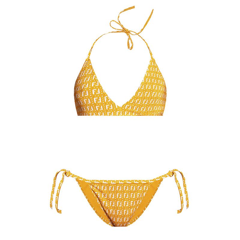 Affordable Fendi Triangle Bikini with Ties Women Jacquard FF Motif Lycra Yellow