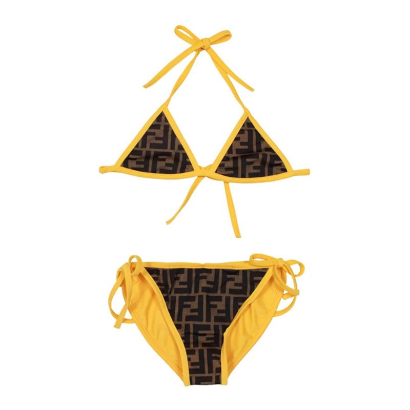 Affordable Fendi Triangle Bikini with Ties Women FF Motif Lycra Brown Yellow