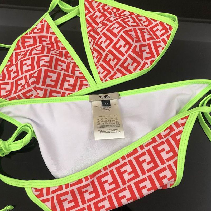 Affordable Fendi Triangle Bikini with Ties Women FF Motif Lycra Red Green