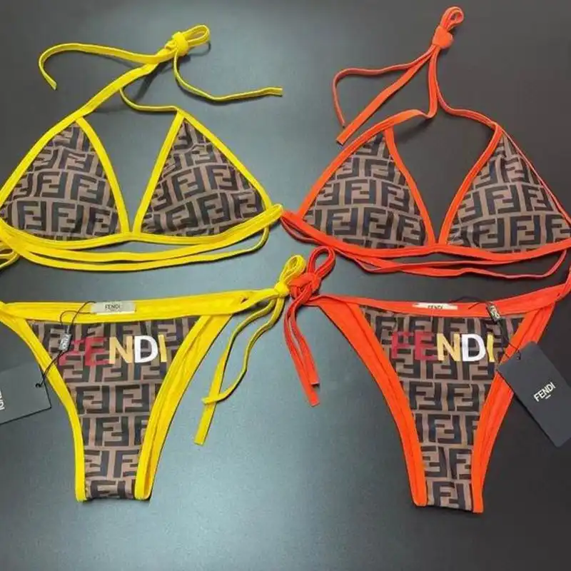 Affordable Fendi Triangle Bikini with Ties Women Fendi FF Motif Lycra