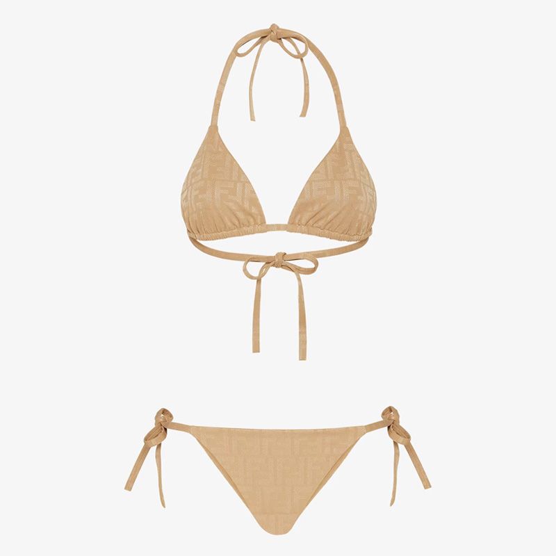 Affordable Fendi Triangular Bikini with Ties Women FF Motif Lycra Beige