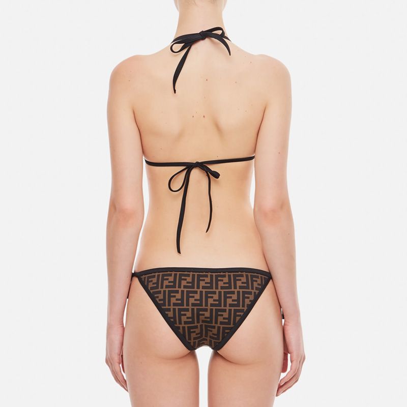 Affordable Fendi Triangular Bikini with Ties Women FF Motif Lycra Brown Black