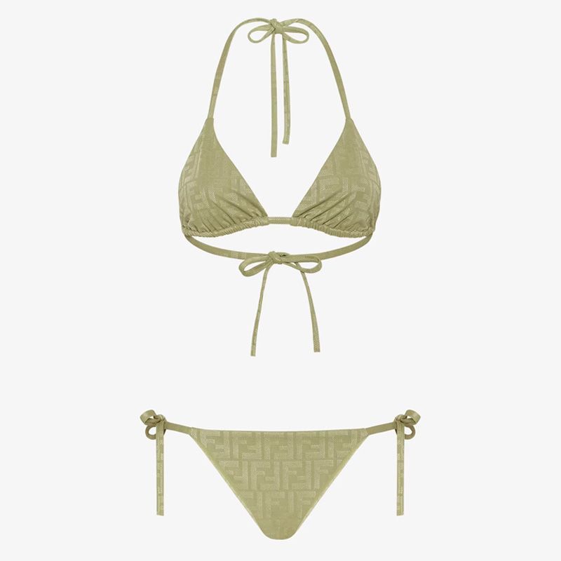 Affordable Fendi Triangular Bikini with Ties Women FF Motif Lycra Green