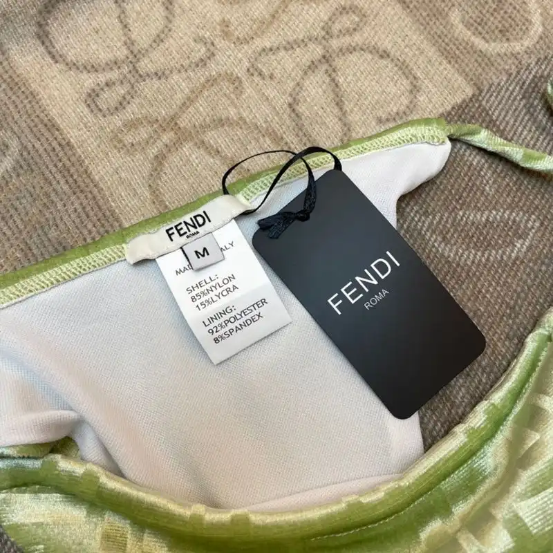 Affordable Fendi Triangular Bikini with Ties Women FF Motif Lycra Green