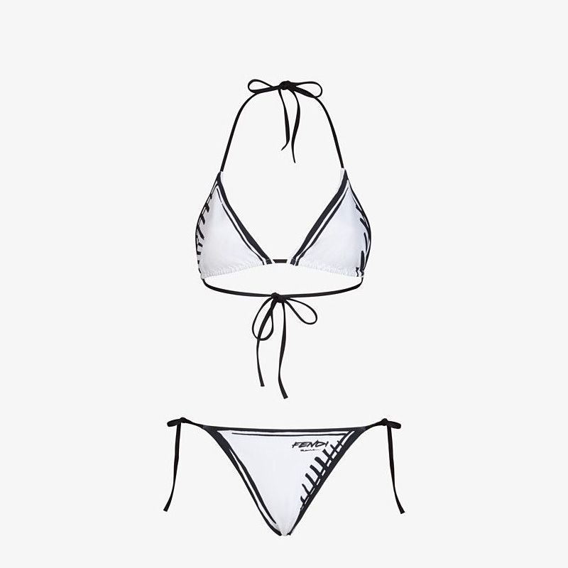 Affordable Fendi Triangular Bikini with Ties Women Joshua Vides Motif Lycra White