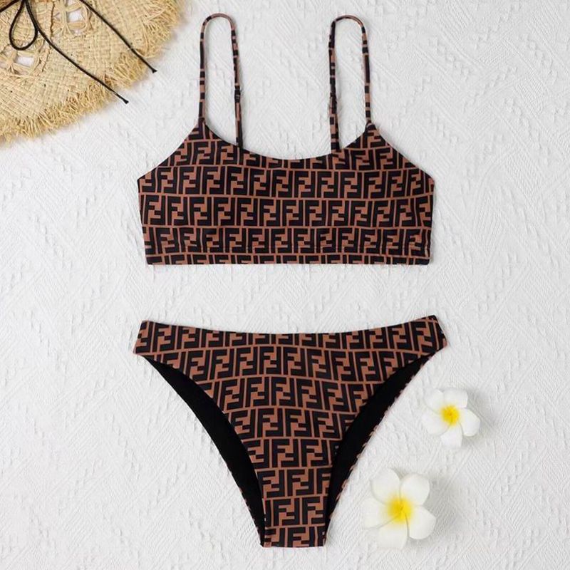 Affordable Fendi Underwear Set Women FF Motif Lycra Brown