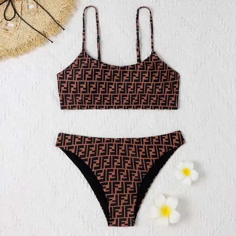 Fendi Underwear Set Women FF Motif Lycra Brown