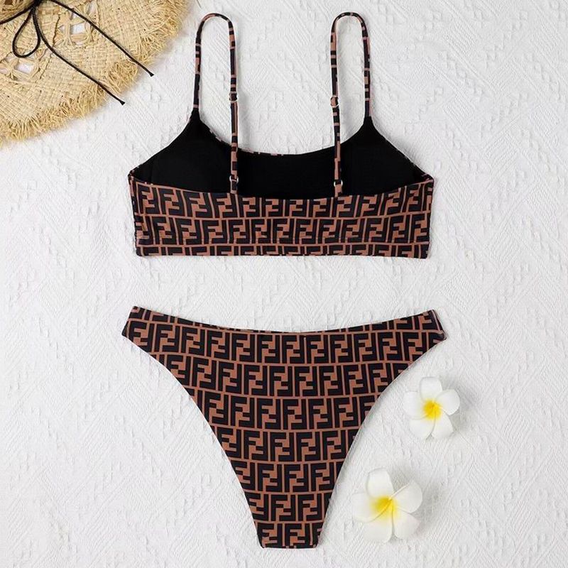 Affordable Fendi Underwear Set Women FF Motif Lycra Brown