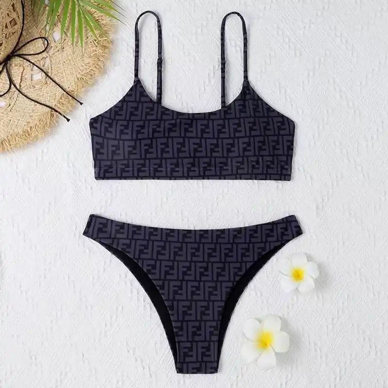 Affordable Fendi Underwear Set Women FF Motif Lycra Navy Blue