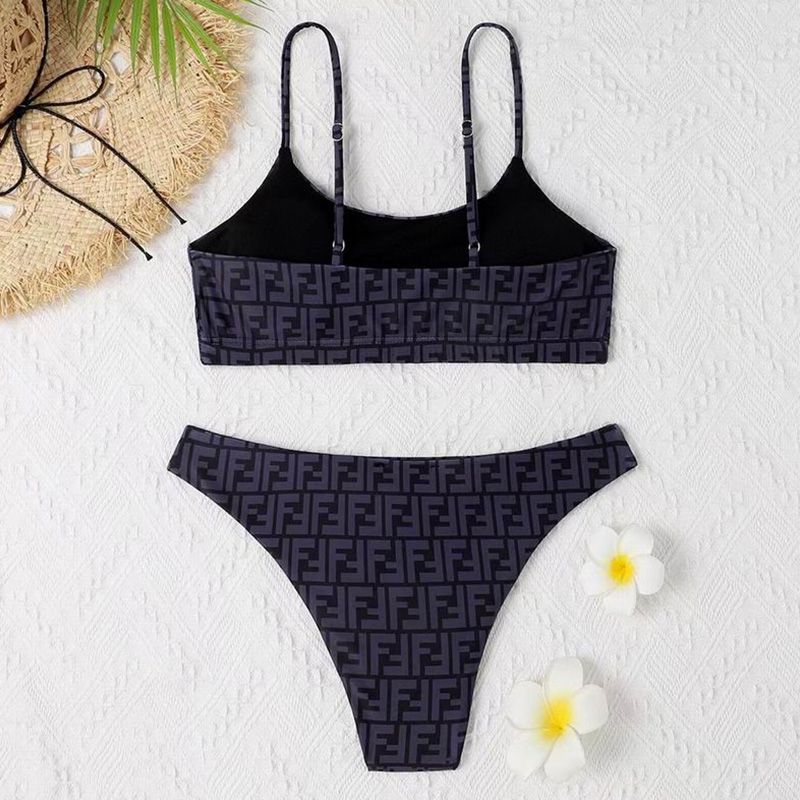 Affordable Fendi Underwear Set Women FF Motif Lycra Navy Blue