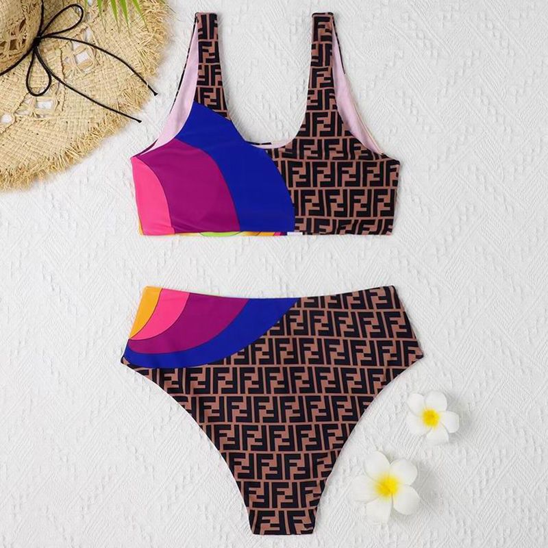 Affordable Fendi Underwear Set Women Rainbow Girl FF Motif Lycra Brown Pink