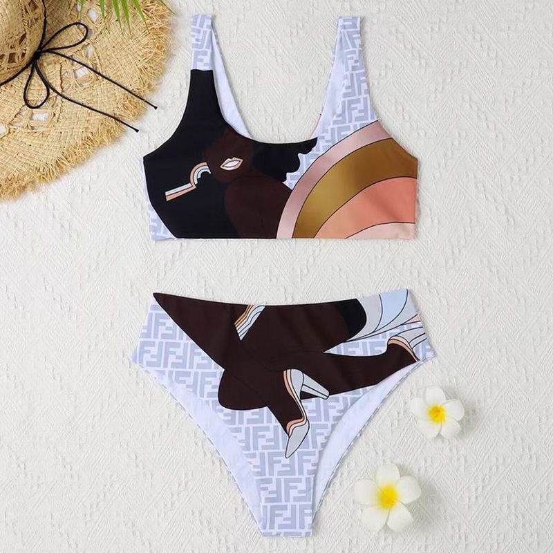 Affordable Fendi Underwear Set Women Rainbow Girl FF Motif Lycra White