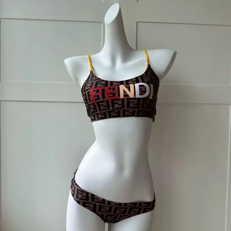 Affordable Fendi Underwear Set Women Fendi FF Motif Lycra Brown Yellow