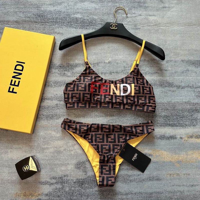 Affordable Fendi Underwear Set Women Fendi FF Motif Lycra Brown Yellow