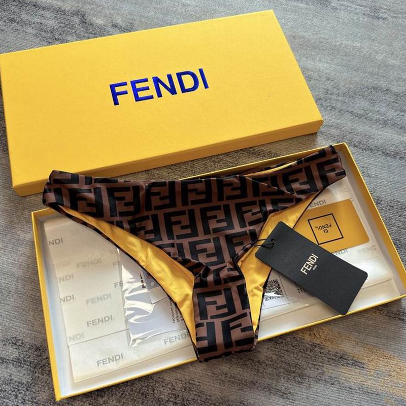 Affordable Fendi Underwear Set Women Fendi FF Motif Lycra Brown Yellow