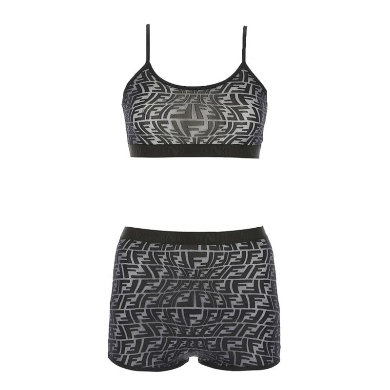 Affordable Fendi Underwear Set Women FF Fish-Eye Motif Lycra Black