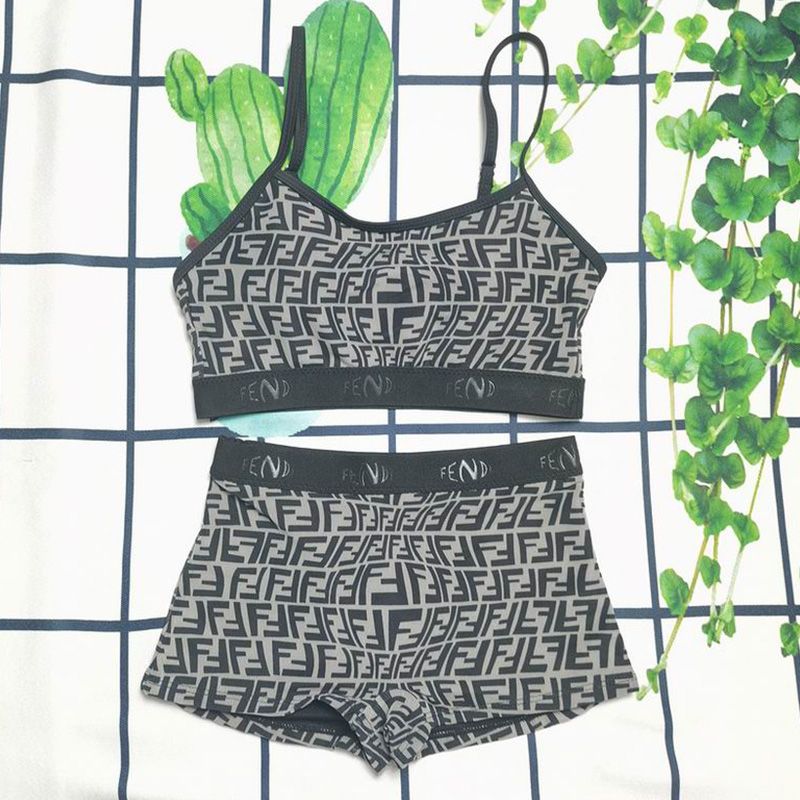 Affordable Fendi Underwear Set Women FF Fish-Eye Motif Lycra Black