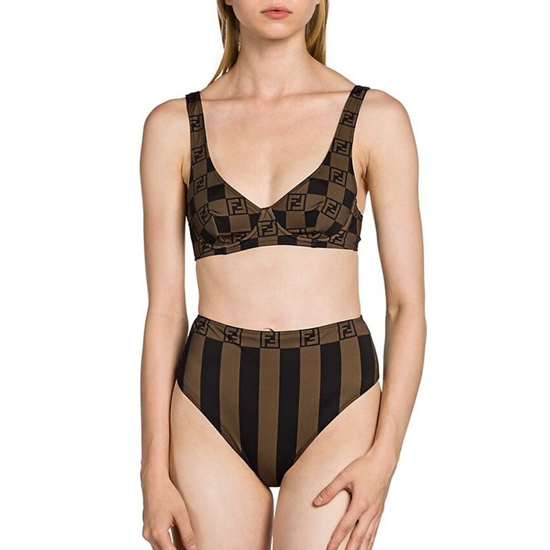 Affordable Fendi Underwear Set Women Vichy Pequin Motif Lycra Brown