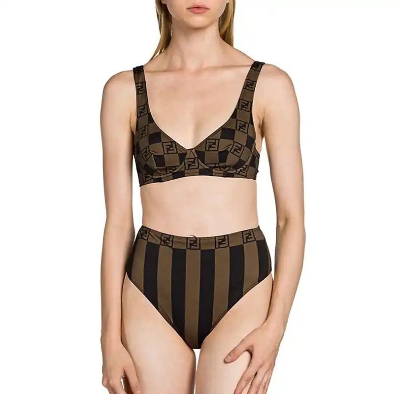 Fendi Underwear Set Women Vichy Pequin Motif Lycra Brown