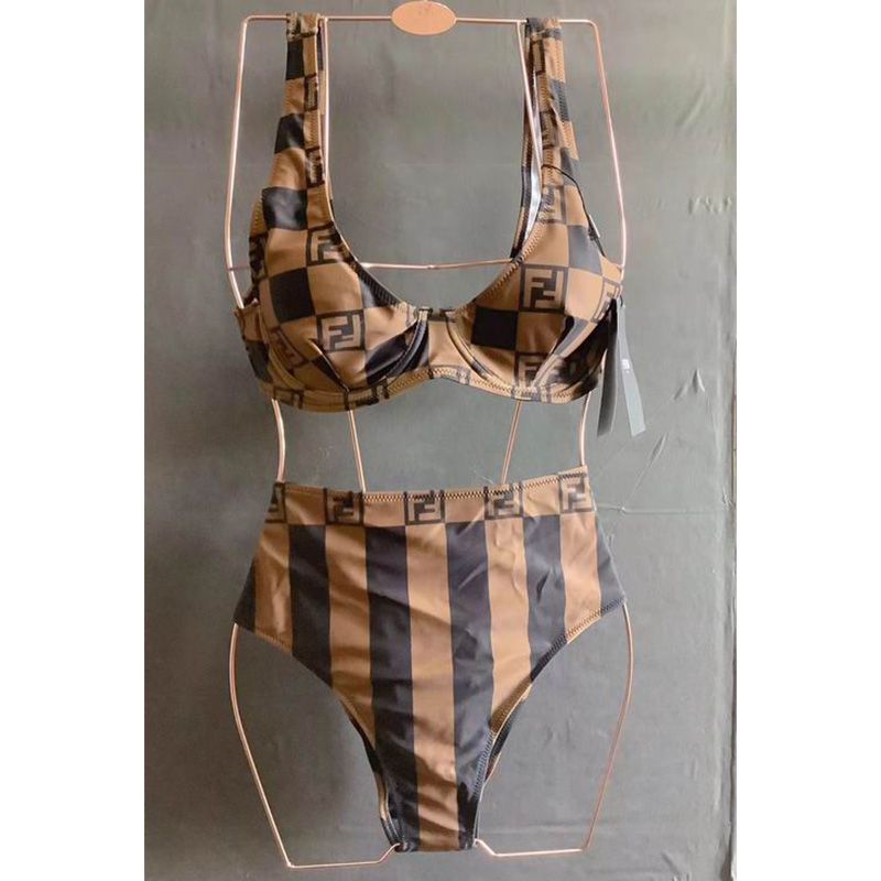 Affordable Fendi Underwear Set Women Vichy Pequin Motif Lycra Brown