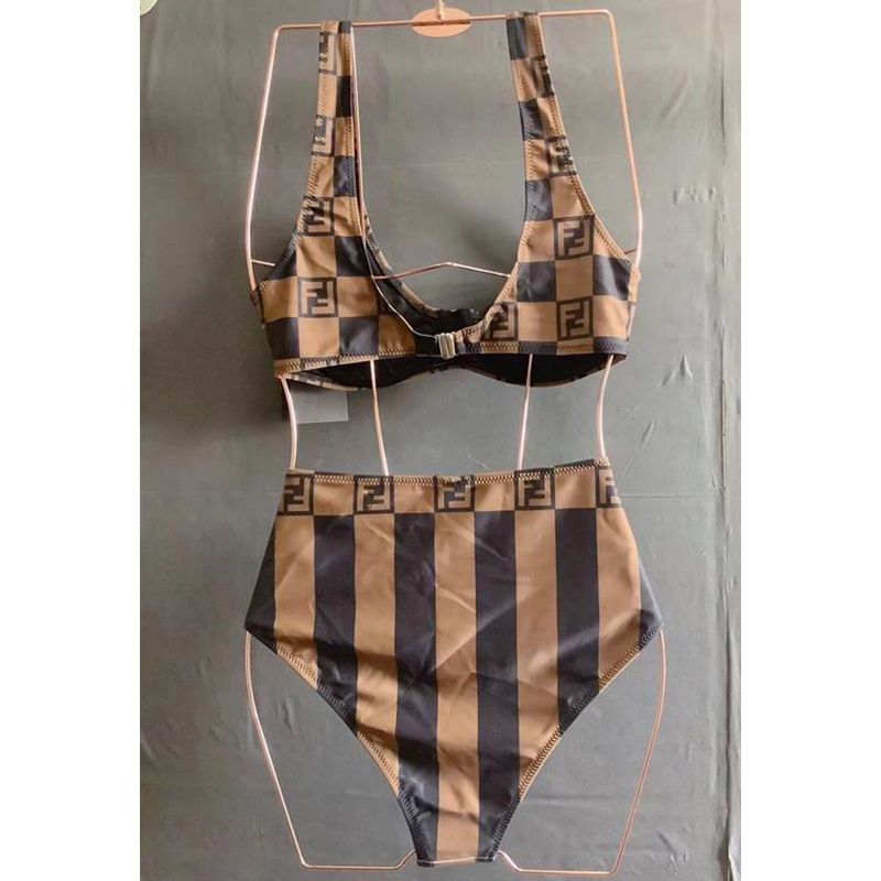 Affordable Fendi Underwear Set Women Vichy Pequin Motif Lycra Brown