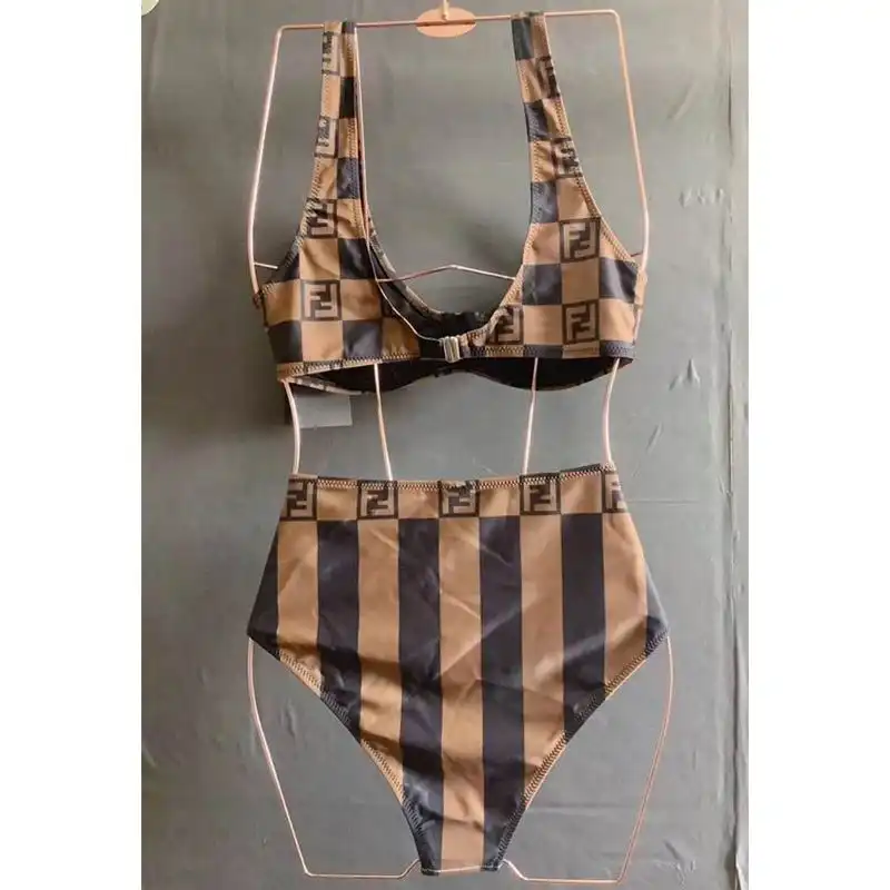 Affordable Fendi Underwear Set Women Vichy Pequin Motif Lycra Brown HOT SALE