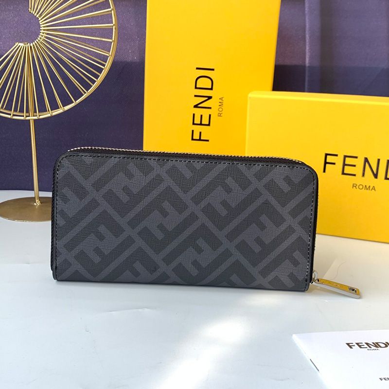 Affordable Fendi Zip Around Wallet In FF Motif Fabric Black Red